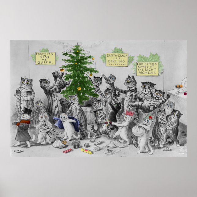 Vintage Louis Wain Cats Christmas Party Poster (Front)