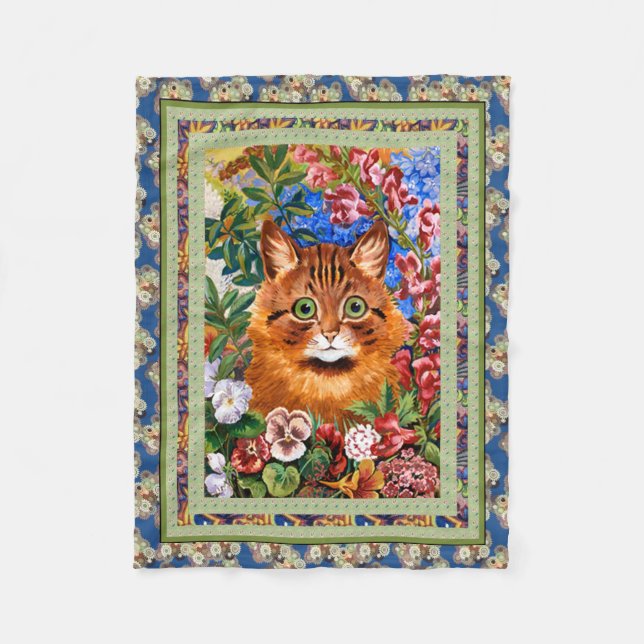 Vintage Louis Wain Flower Cat Art Blanket (Front)