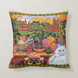 Vintage Louis Wain Flower Lover Cat Throw Pillow