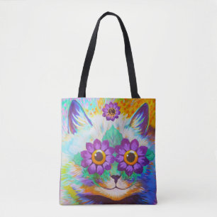Vintage Louis Wain Flower Power Cat Art Tote Bag