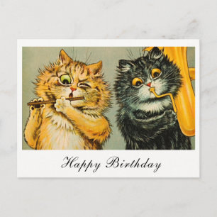 Vintage Louis Wain Fun Musical Cats Happy Birthday Postcard