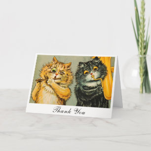 Vintage Louis Wain Funny Musical Cats Thank You uu Card