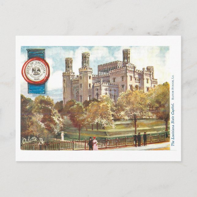 Vintage Louisiana Capitol with Seal Postcard (Front)