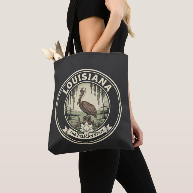 Vintage Louisiana Pelican State Heritage Emblem Tote Bag (Close Up)
