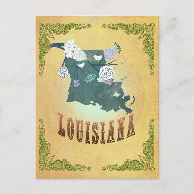 Vintage Louisiana State Map- Passion Fruit Yellow Postcard (Front)