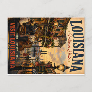 Vintage Louisiana Travel Poster with Jazz Musician Holiday Postcard