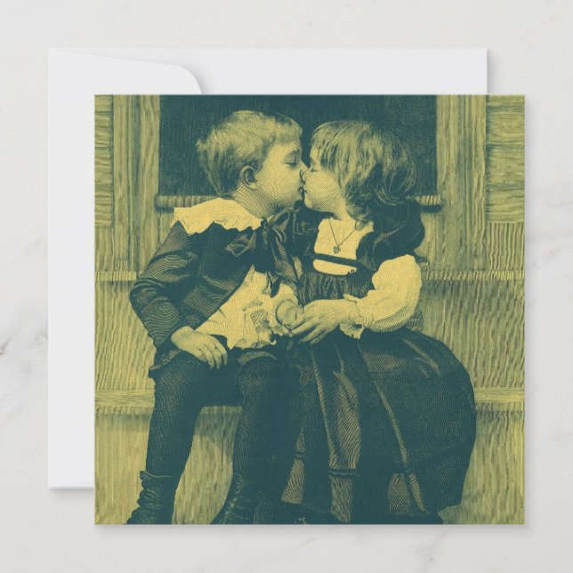 Vintage Love and Romance, Children Kiss Invitation (Front)