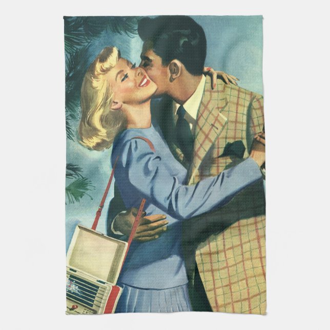 Vintage Love and Romance, Christmas Dance Tea Towel (Vertical)