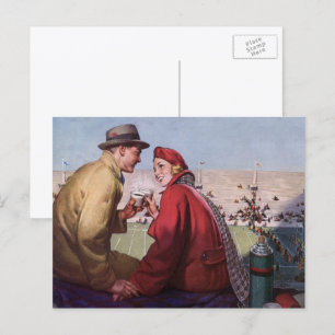 Vintage Love and Romance, Couple at Football Game Postcard