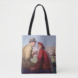Vintage Love and Romance, Couple at Football Game Tote Bag