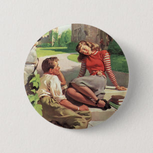 Vintage Love and Romance, High School Sweethearts 6 Cm Round Badge