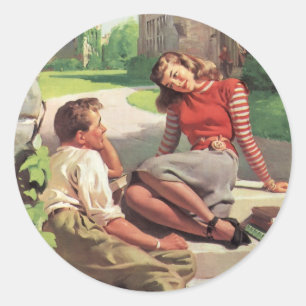 Vintage Love and Romance, High School Sweethearts Classic Round Sticker