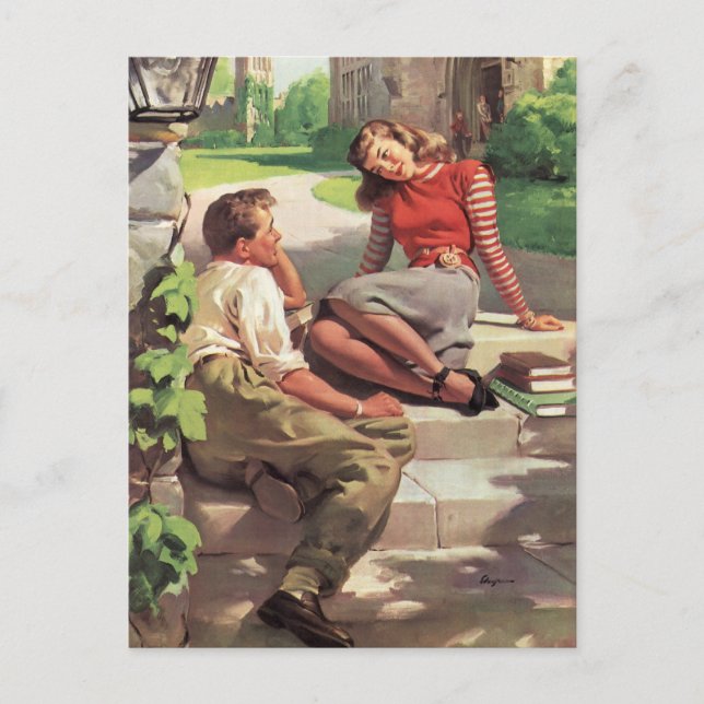 Vintage Love and Romance, High School Sweethearts Postcard (Front)
