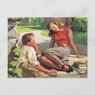 Vintage Love and Romance, High School Sweethearts Postcard