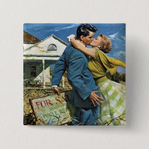 Vintage Love and Romance Newlyweds Buy First House 15 Cm Square Badge