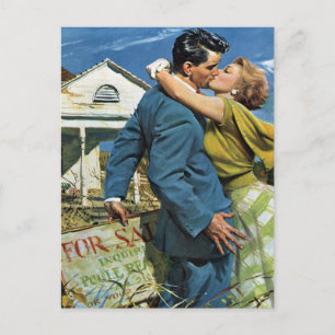 Vintage Love and Romance Newlyweds Buy First House Announcement Postcard