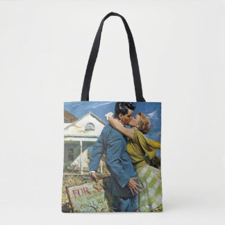 Vintage Love and Romance Newlyweds Buy First House Tote Bag