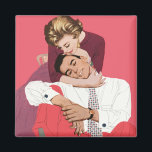 Vintage Love and Romance, Newlyweds in Pink Magnet<br><div class="desc">Vintage illustration love and romance design featuring a happy newlywed couple hugging and snuggling. She is about to whisper a secret to her sweetheart.</div>