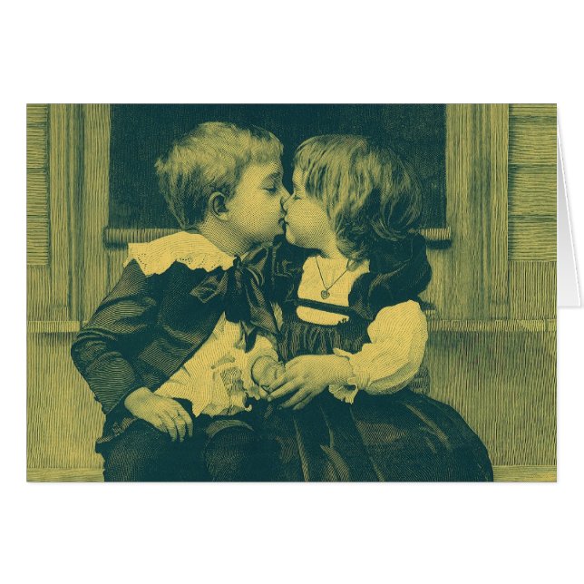 Vintage Love and Romance Photo, Children Kiss (Front Horizontal)