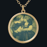 Vintage Love and Romance Photo, Children Kiss Gold Plated Necklace<br><div class="desc">Vintage black and white sepia photo featuring a Victorian love and romance scene. Romantic image featuring a little boy and little girl,  two children sharing an innocent kiss.</div>
