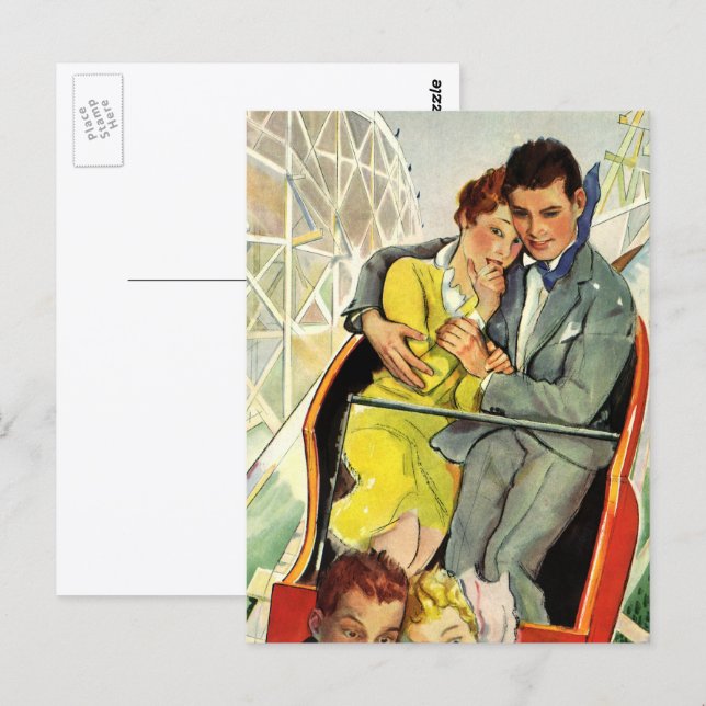 Vintage Love and Romance, Roller Coaster Ride Postcard (Front/Back)