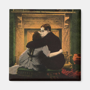 Vintage Love and Romance, Romantic Fireplace Kiss Magnet