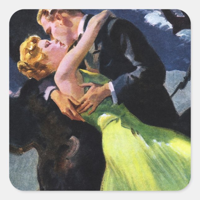 Vintage Love and Romance, Romantic Kiss Square Sticker (Front)