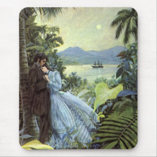 Vintage Love and Romance, Romantic Tropical View Mouse Pad