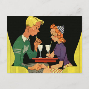Vintage Love and Romance, Teens at the Soda Shop Postcard