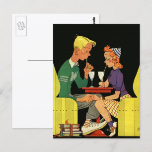 Vintage Love and Romance, Teens at the Soda Shop Postcard