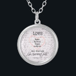 Vintage Love Bible Verse Silver Plated Necklace<br><div class="desc">Vintage Love Bible Verse gifts. Black and white canvas print with beautiful antique handwriting background,  featuring the bible verse about love from Corinthians. Love bears,  believes,  hopes,  endures all things. Love Never Fail. See more at our store,  Christian Quotes. Link below:</div>