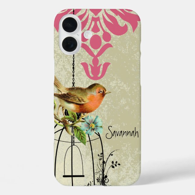 Vintage Love Bird Damask Birdcage Case-Mate iPhone Case (Back)