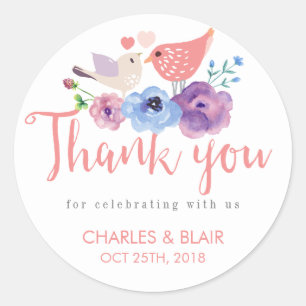 Vintage Love Bird Floral Thank You Wedding Sticker