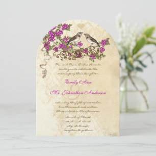 Vintage Love Bird Purple Pink Forest Floral Tree Invitation