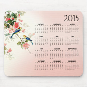Vintage Love Birds 2015 Calendar blush pink white Mouse Pad