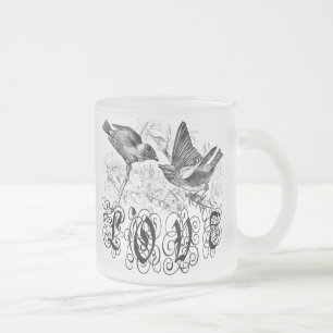 Vintage Love Birds Apparel and Gifts Frosted Glass Coffee Mug