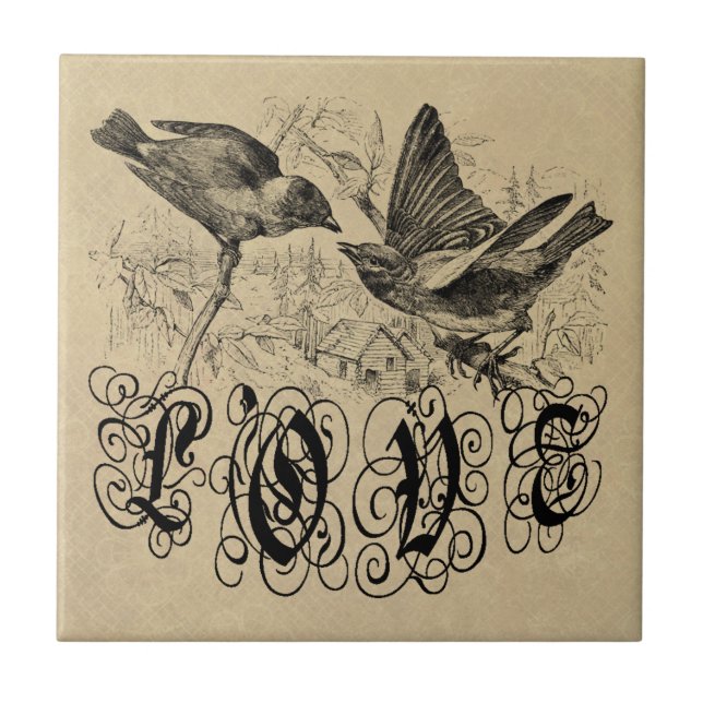 Vintage Love Birds Apparel and Gifts Tile (Front)