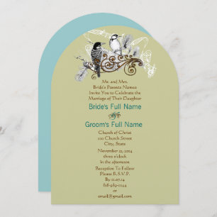 Vintage Love Birds Arch Sape Wedding  Invitation