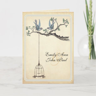 Vintage Love Birds Bird Cage Wedding Invitations