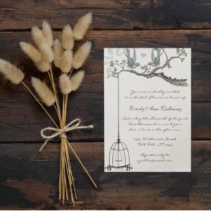 Vintage Love birds Birdcage Bridal Shower  Invitation