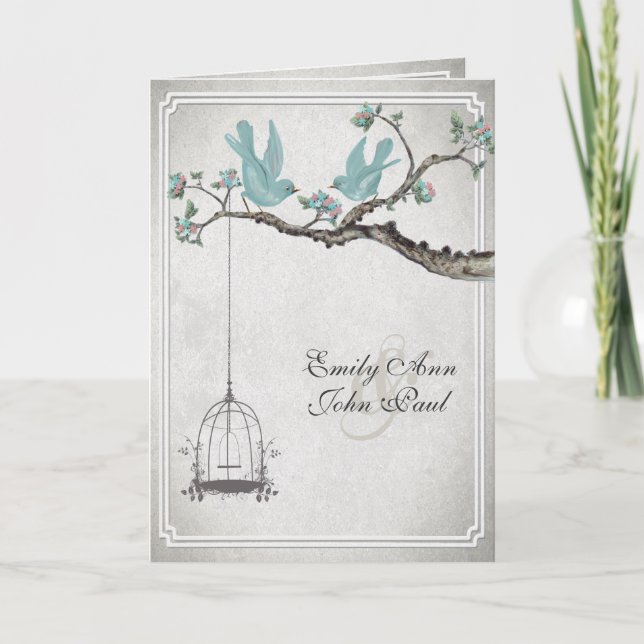 Vintage Love Birds BirdCage Wedding Invitations (Front)
