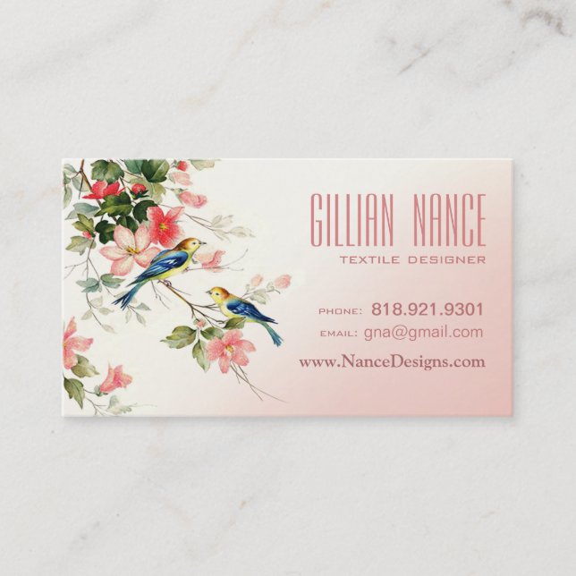 Vintage Love Birds | blush pink white Business Card (Front)