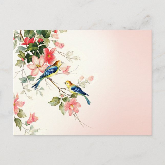 Vintage Love Birds | blush pink white Postcard (Front)