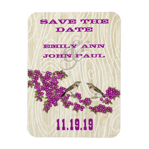 Vintage Love Birds Cherry Blossom Save the Date Magnet