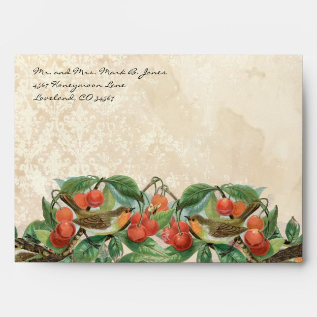 Vintage Love Birds Cherry Tree Envelopes (Front)