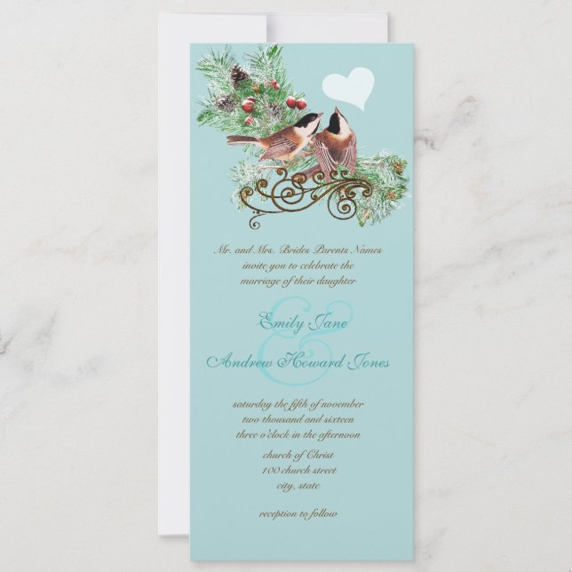 Vintage Love Birds Chickadees Wedding Invitation (Front)