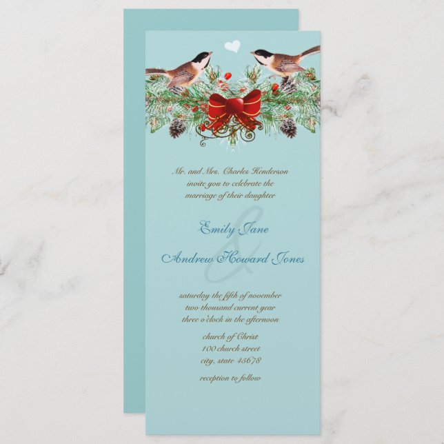Vintage Love Birds Chickadees Wedding Invitation (Front/Back)