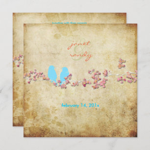 Vintage love birds/colourful blossoms invitation