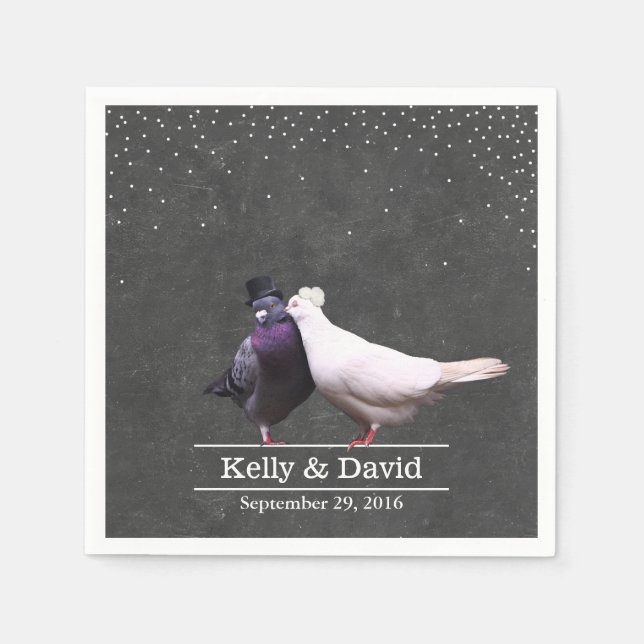 Vintage Love Birds Confetti Chalkboard Wedding Napkin (Front)