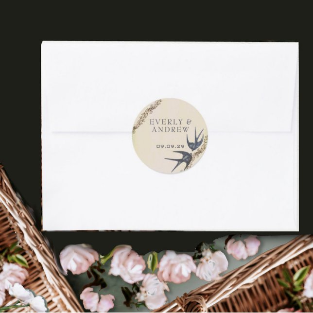 Vintage Love Birds Navy Wedding Stickers (Creator Uploaded)